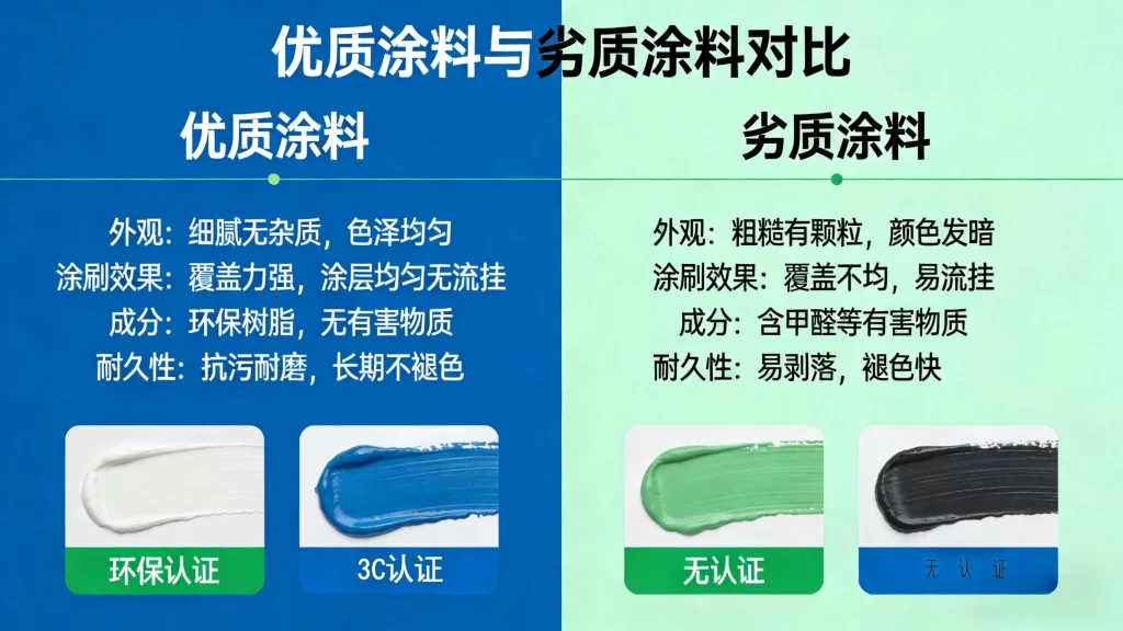 不同成份油漆表示优质与劣质涂料