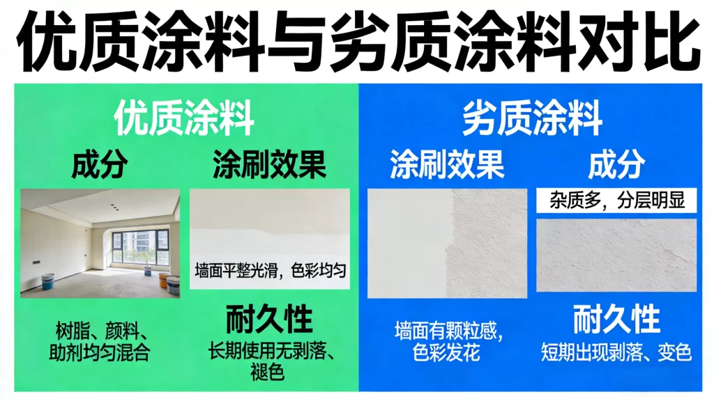 建筑漆房屋优质涂料与劣质涂料对比