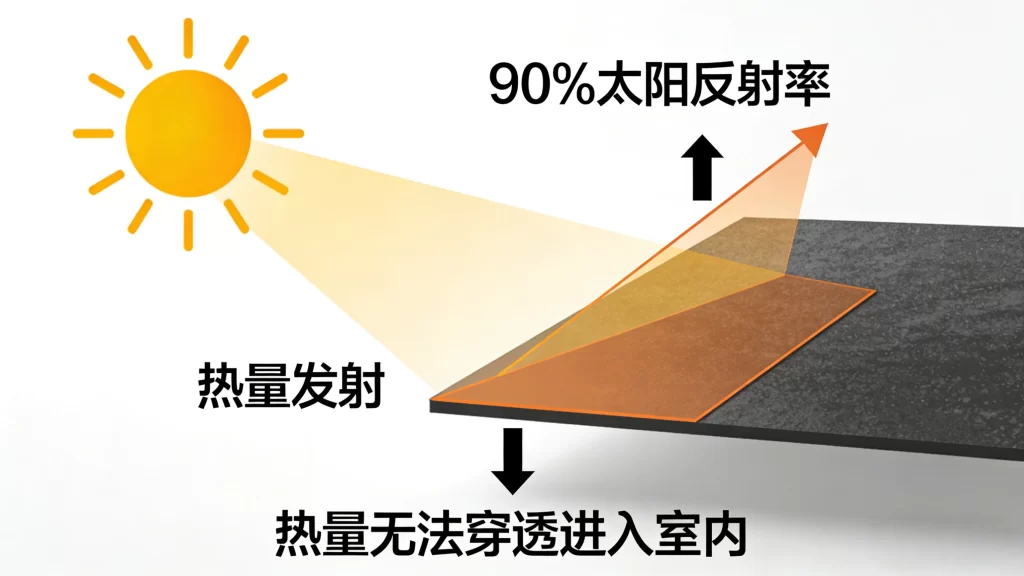 油漆反射阳光达到降温效果的示意图