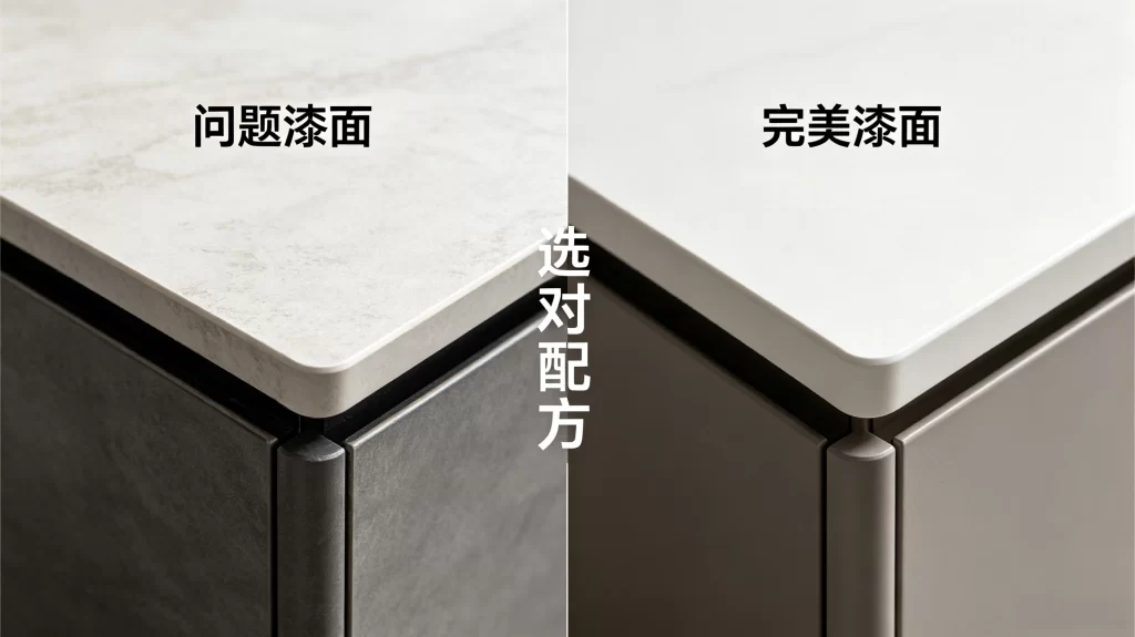 家具喷涂出现问题漆面和完美漆面比较，选对油漆配方是关键