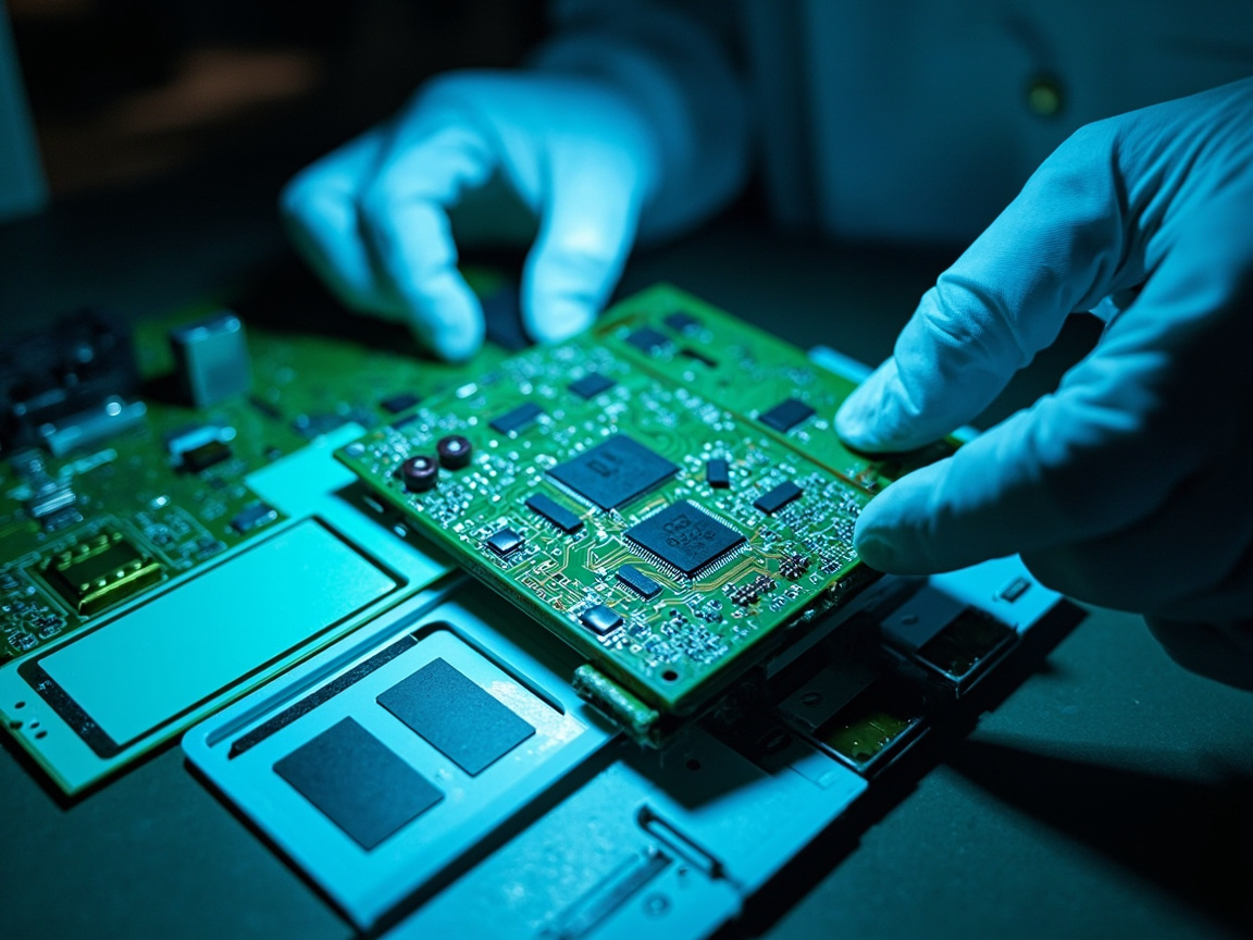 技术员在 PCB 上涂覆三防漆保护新能源电控模块