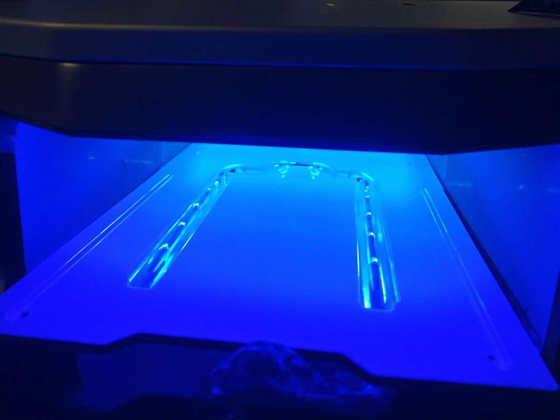 LED UV灯阵与紫外波谱照射汽车板件的示意
