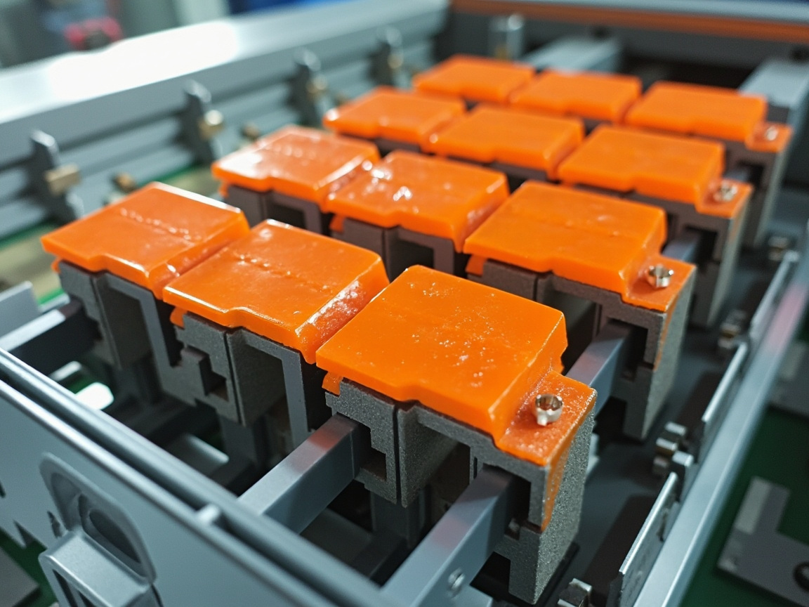 EV 电池模组 busbar 上橙色介电绝缘涂层披覆