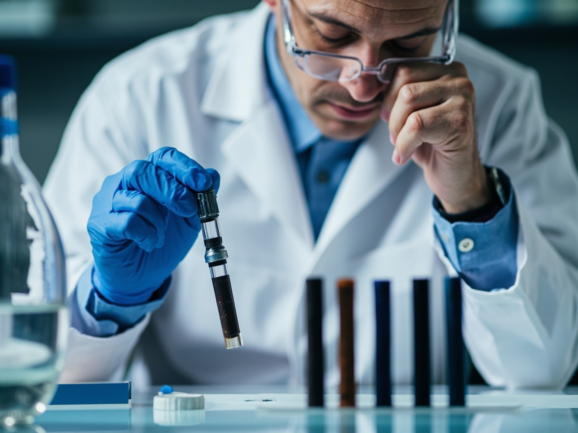 技术员在实验室用移液与量筒对比高固含环氧与普通环氧的固含差异