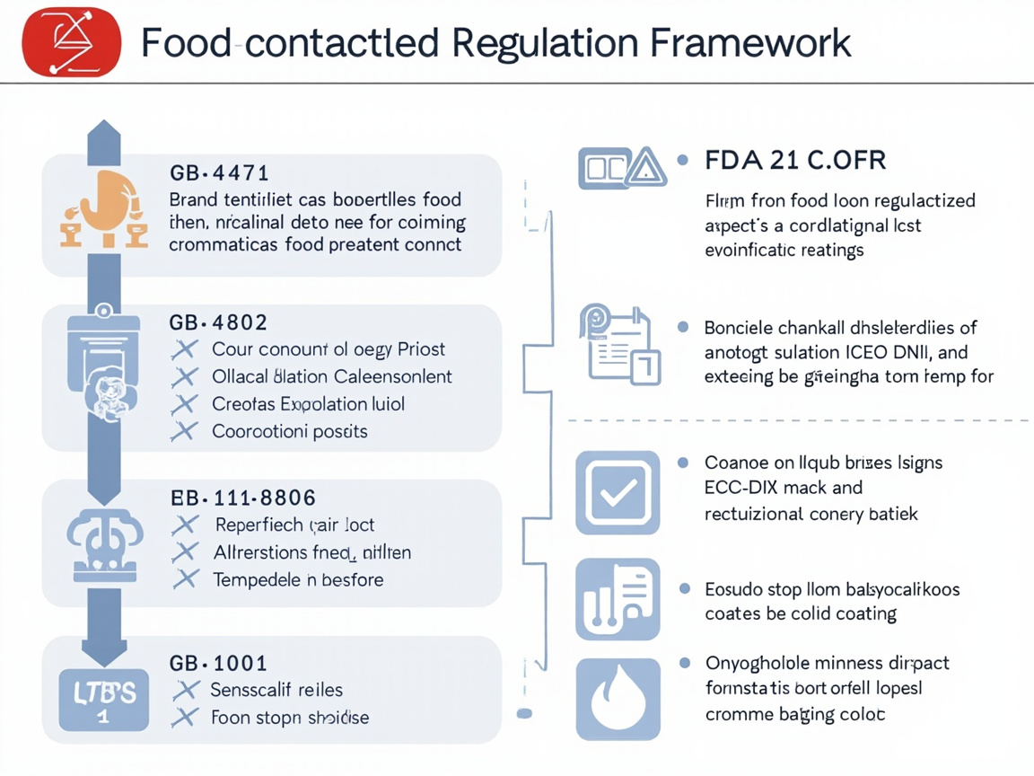 食品接触涂层法规框架GB4806与FDA合规清单示意