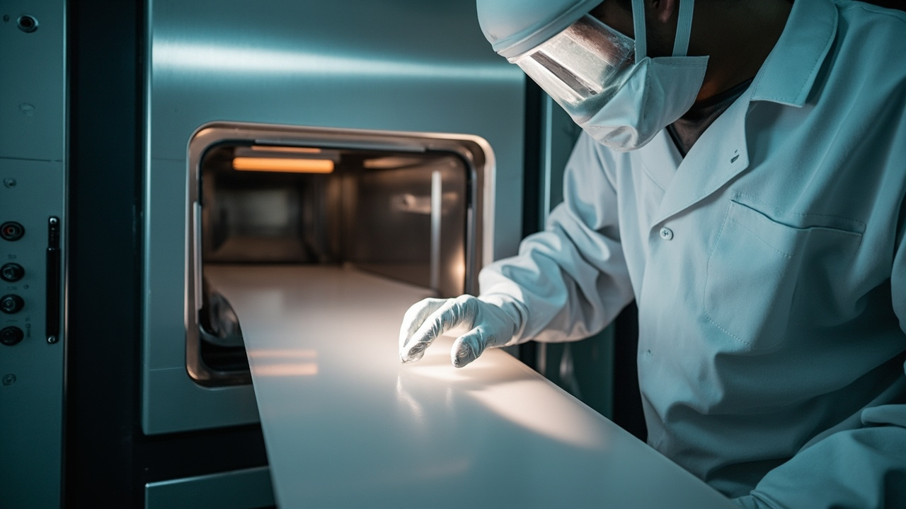 kexinMaterials 工业涂装实验室中耐高温纳米陶瓷涂层样板正从高温烘箱取出,表面完好